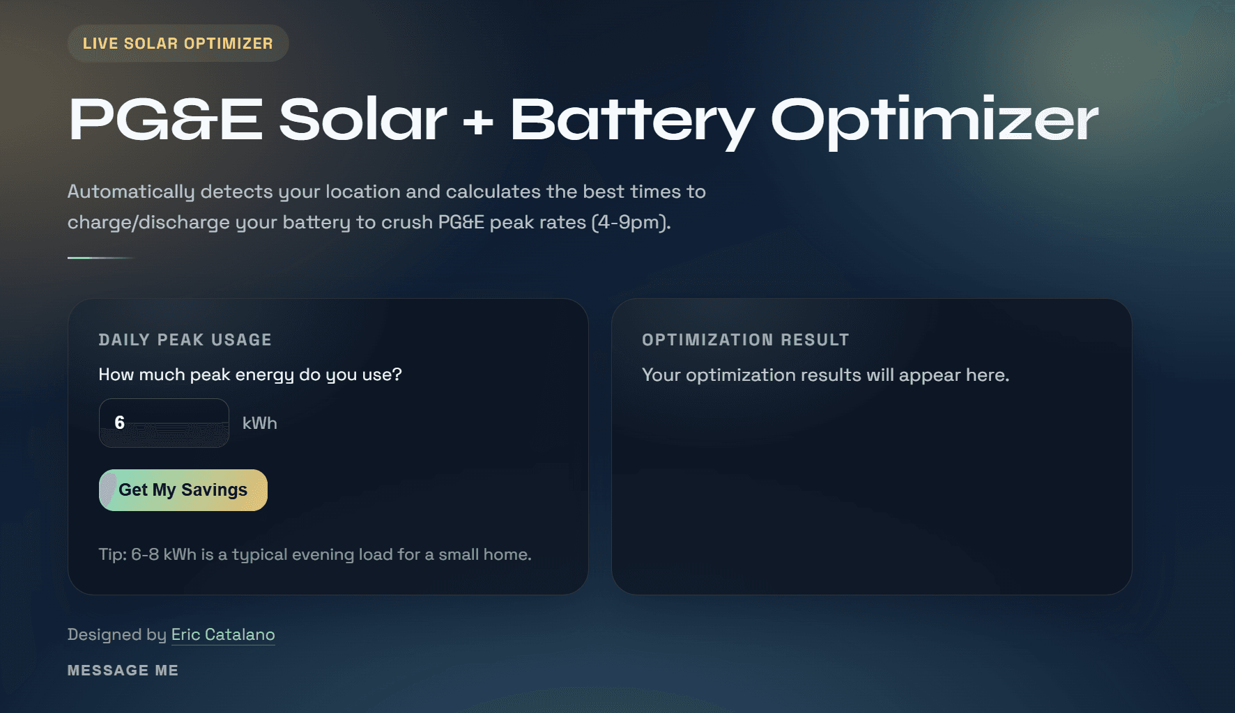 Solar and battery optimizer dashboard